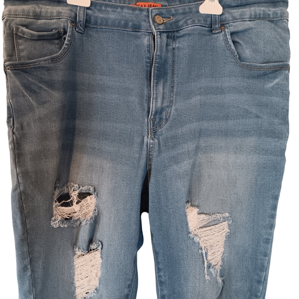 Wax Jean Butt I Love‎ You Blue Distressed Ripped Raw Hem Skinny Jeans